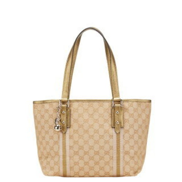 Gucci GG Canvas Handbag Tote Bag Beige Leather - Picture 1 of 8